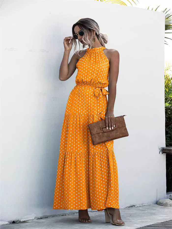 Floral/Polka Dot Halter Beach Maxi Dress