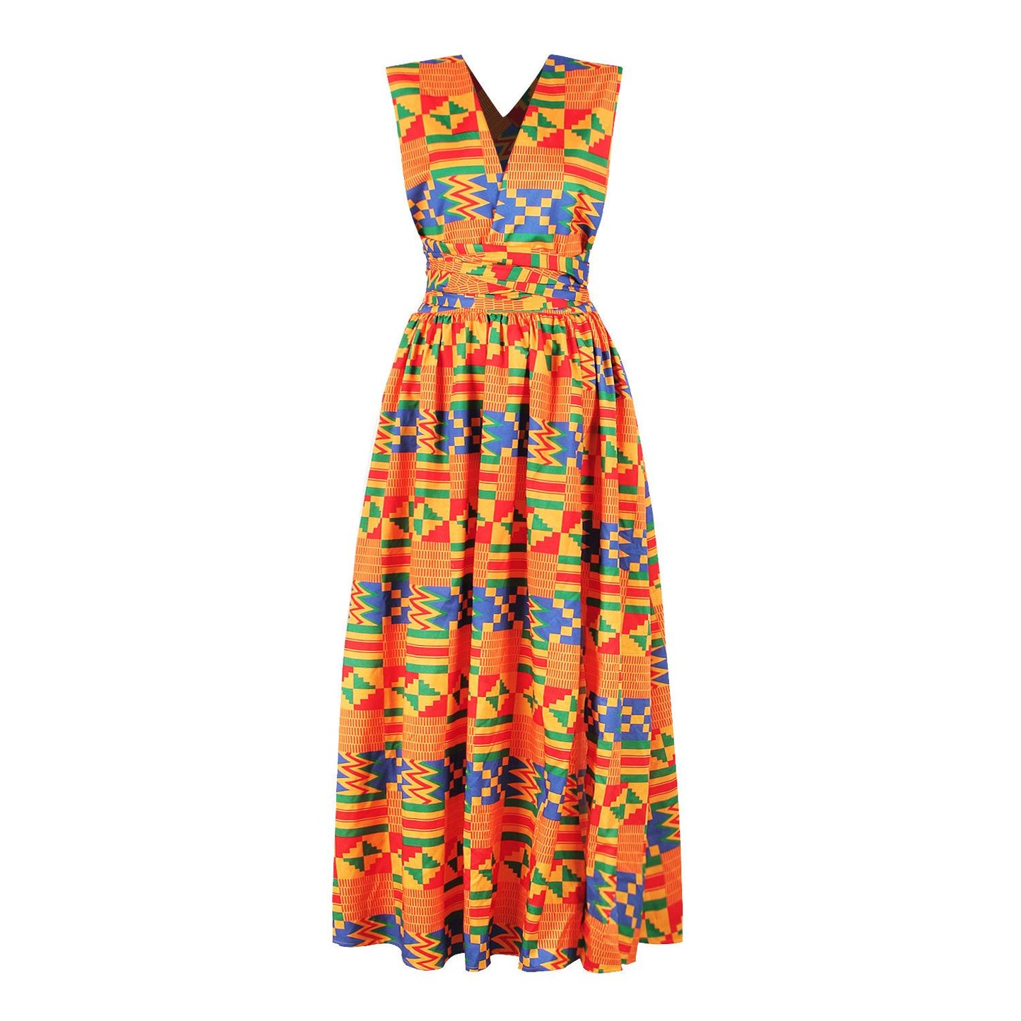 African Print Side Split Swing Maxi Wrap Dress