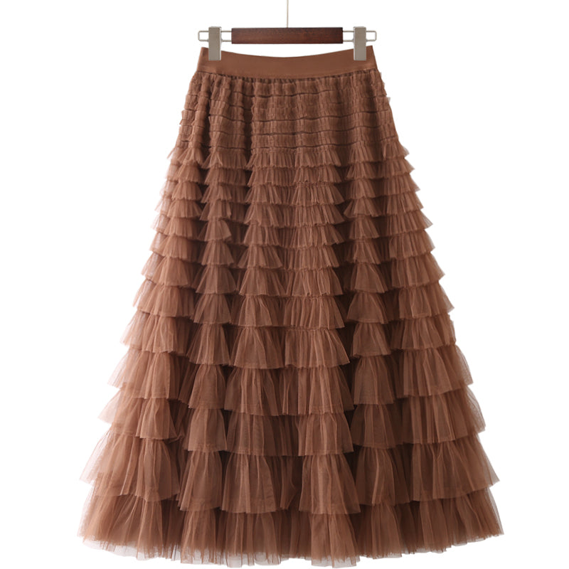 Ruffled Gauze Mesh Tutu Maxi Skirts