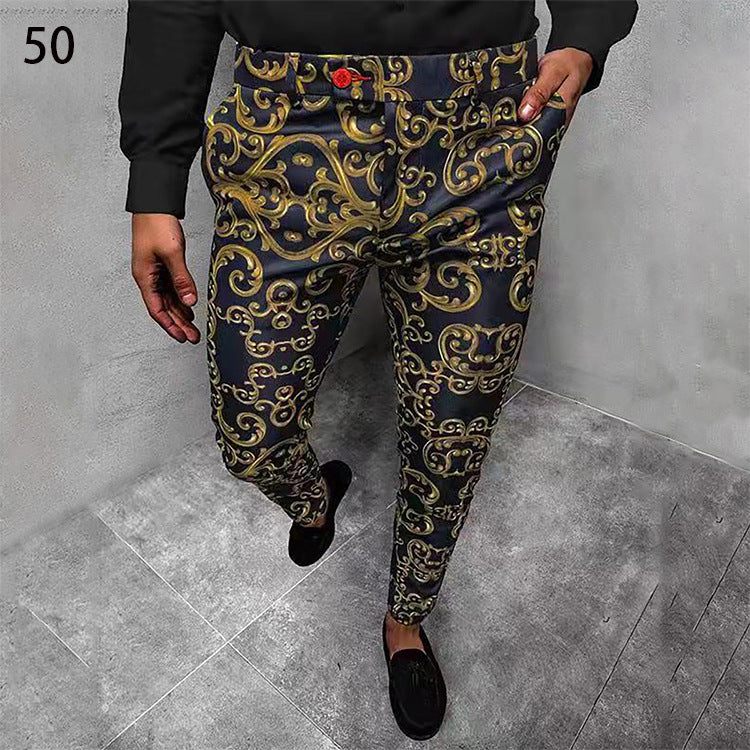 Men's Plaid Checker/Baroque Print Skinny Dress Pants