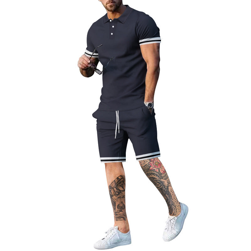 Men's Solid Polo Shirt & Drawstring Shorts 2-Piece Set