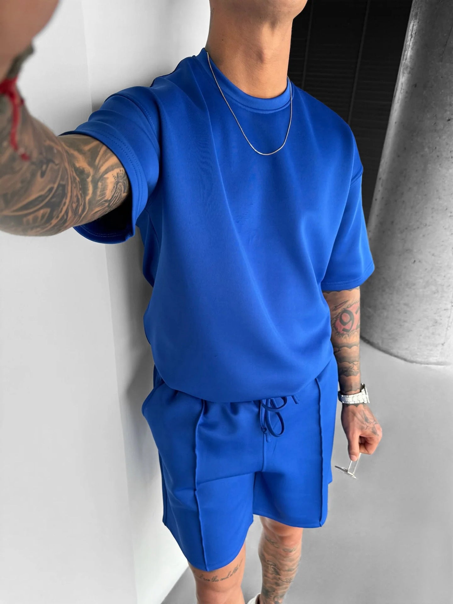Men's Solid Color Short Sleeve O-Neck T-Shirt + Shorts 2-Piece Set