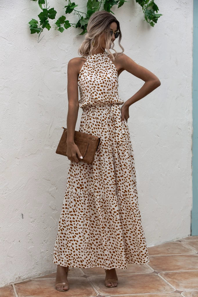 Floral/Polka Dot Halter Beach Maxi Dress