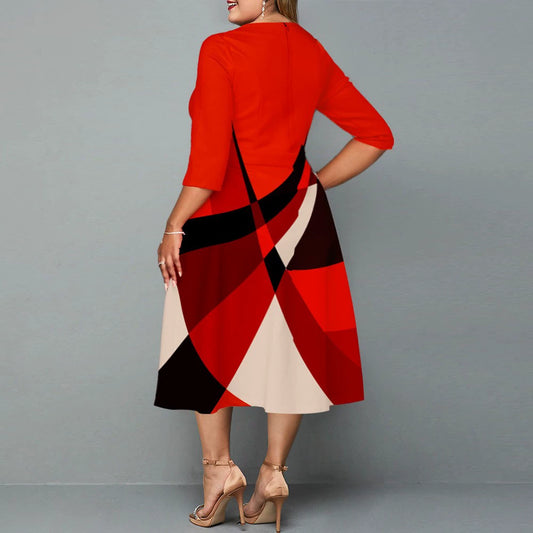 Colorblock Abstract Geometric Temperament A-Line Bodycon Dress