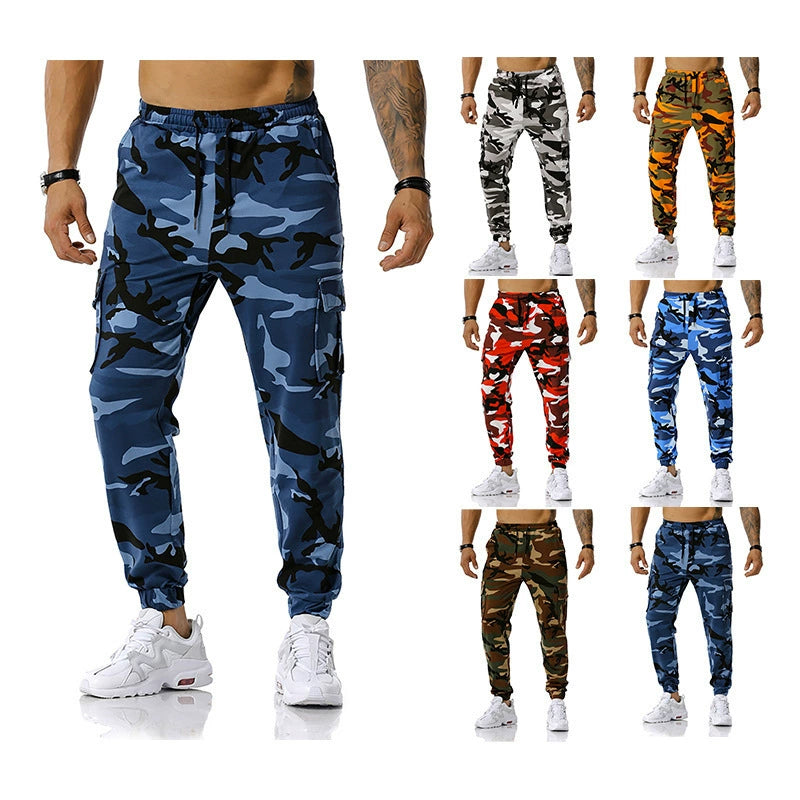 Men's Colored Camouflage Cargo Pocket Skinny Sweatpants