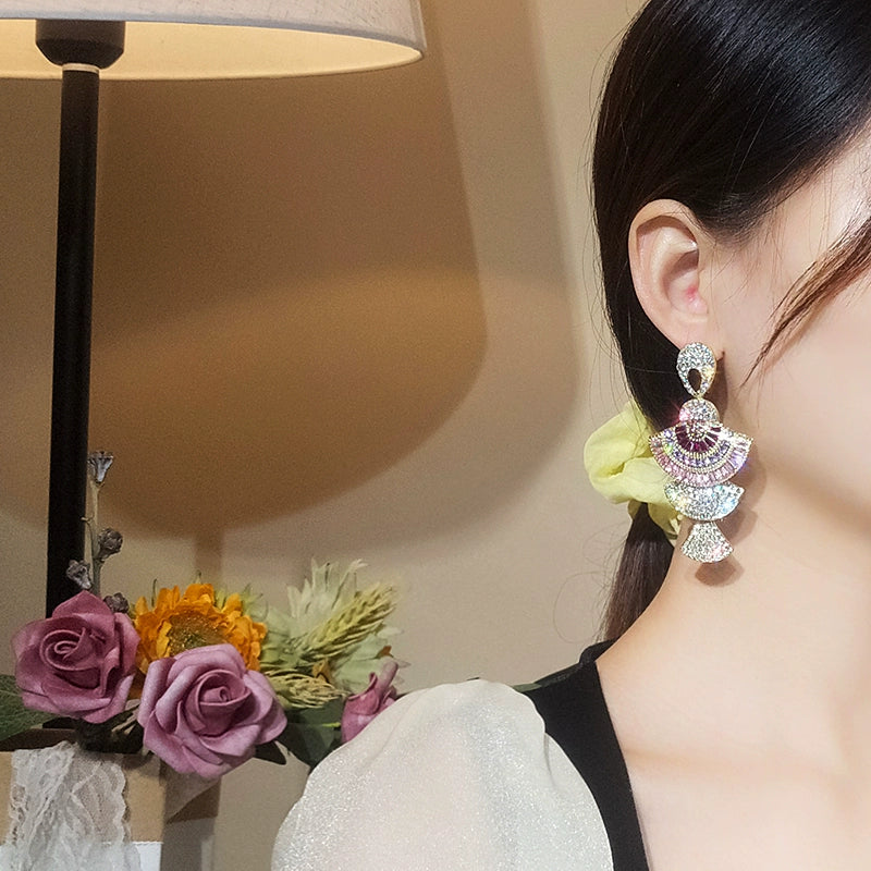 Fan-Shaped Rhinestone Earrings