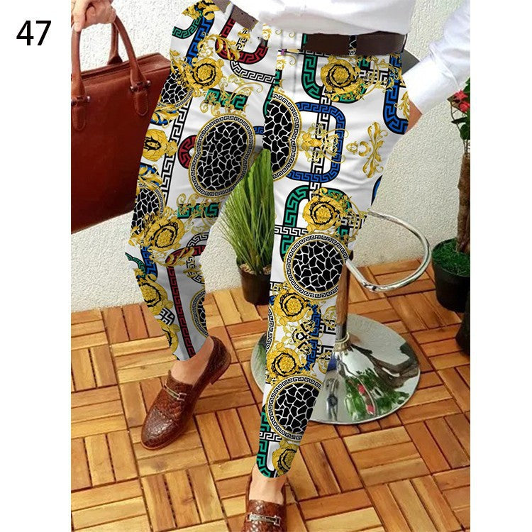 Men's Plaid Checker/Baroque Print Skinny Dress Pants