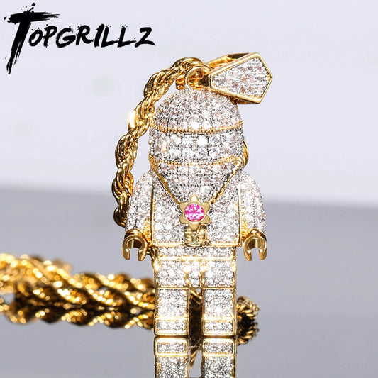 Astronaut Necklace Iced Out Full Diamond Pendant Hip-Hop Chain