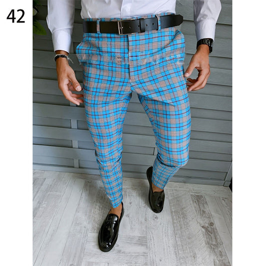 Men's Plaid Checker/Baroque Print Skinny Dress Pants