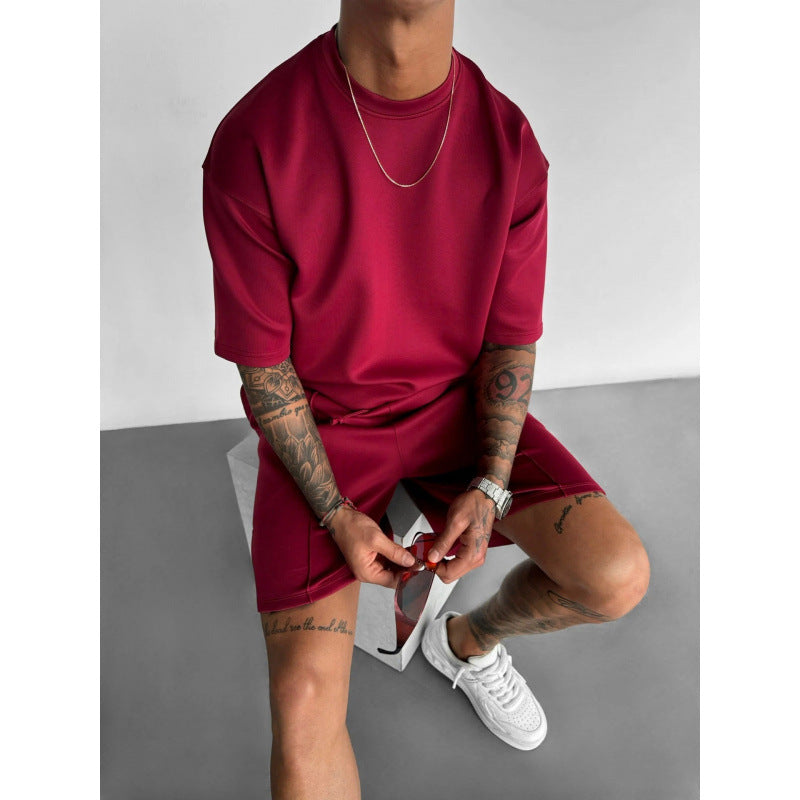 Men's Solid Color Short Sleeve O-Neck T-Shirt + Shorts 2-Piece Set