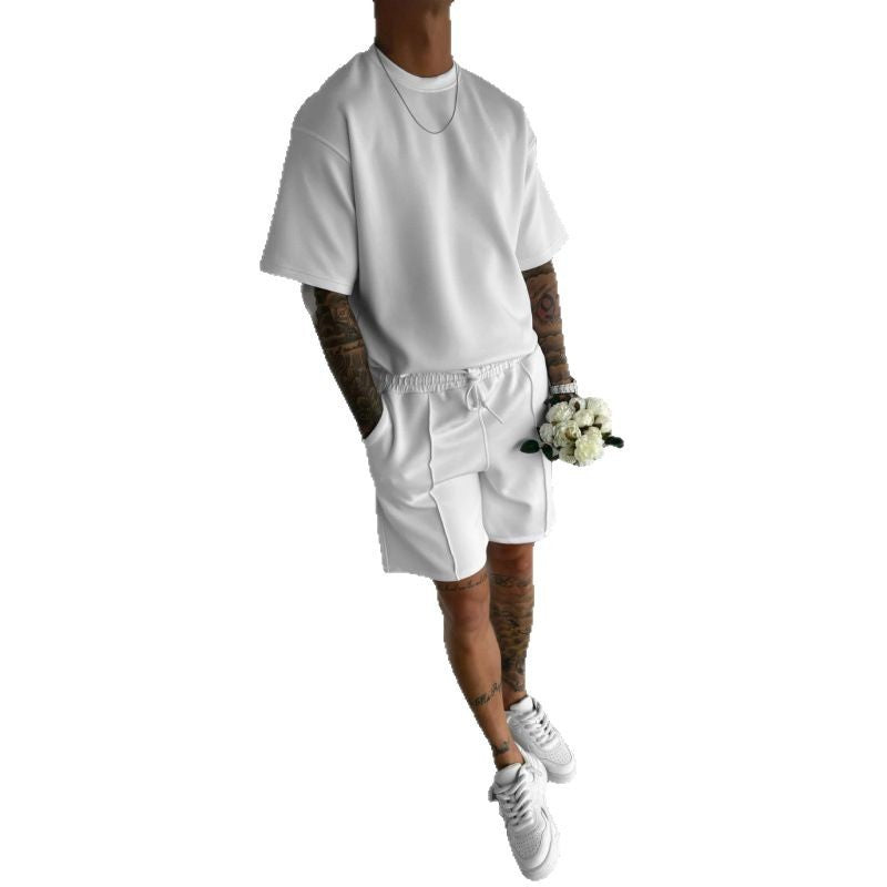 Men's Solid Color Short Sleeve O-Neck T-Shirt + Shorts 2-Piece Set
