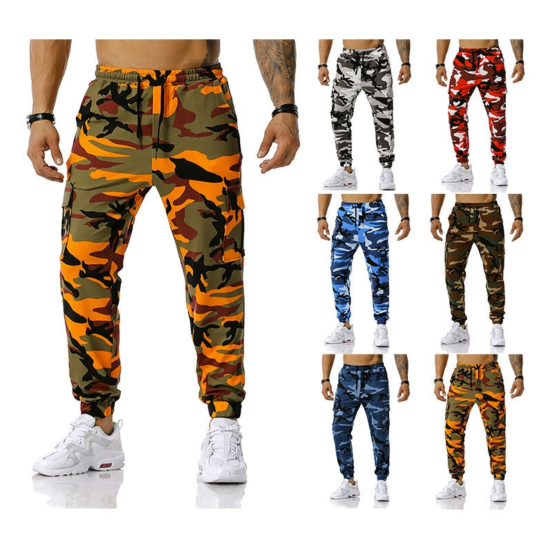 Men's Colored Camouflage Cargo Pocket Skinny Sweatpants