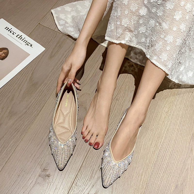 Fairy Style Pearl Rhinestone Wedding Ladies Flats