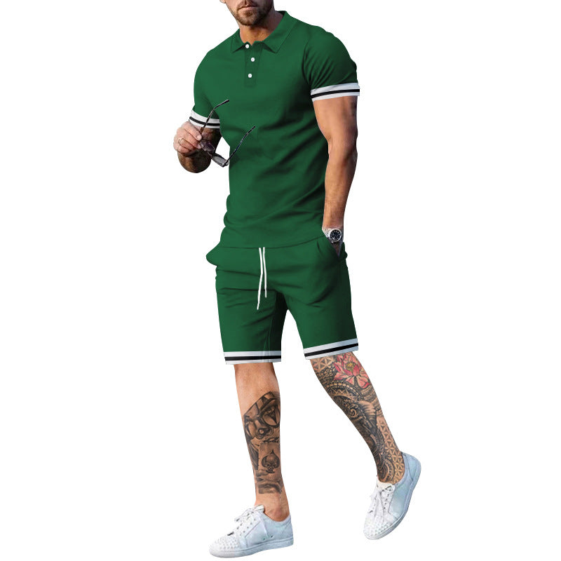 Men's Solid Polo Shirt & Drawstring Shorts 2-Piece Set