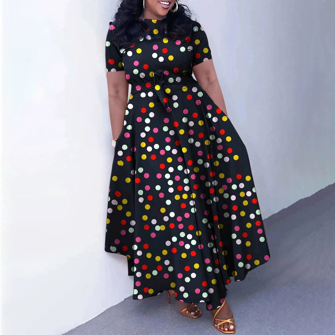 Camoflauge/Newspaper/Faux Denim Colorblock/Floral/Baroque/Geometric/Polka Dot Print Short Sleeve Maxi Office Dress to 3X Plus Size