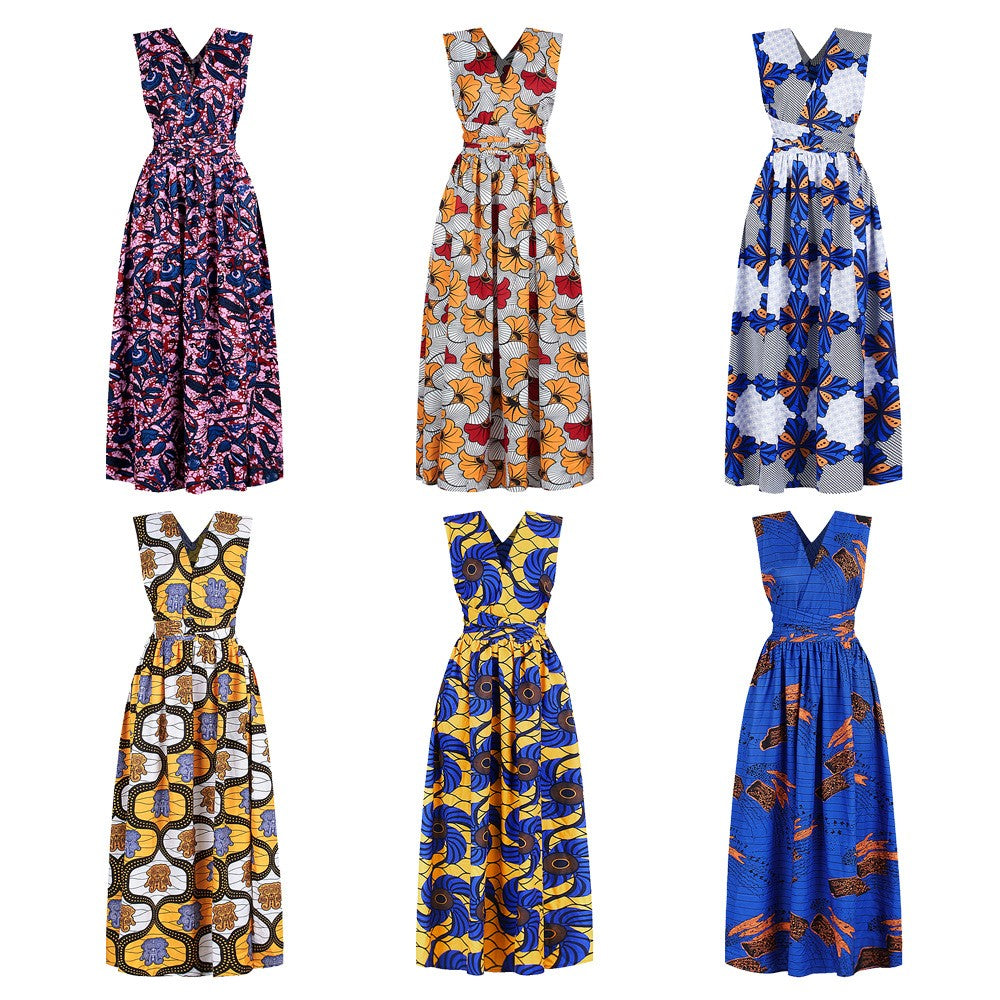 African Print Side Split Swing Maxi Wrap Dress