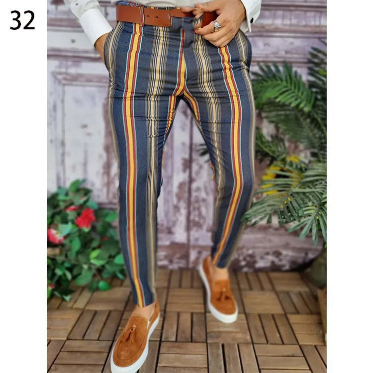 Men's Plaid Checker/Baroque Print Skinny Dress Pants