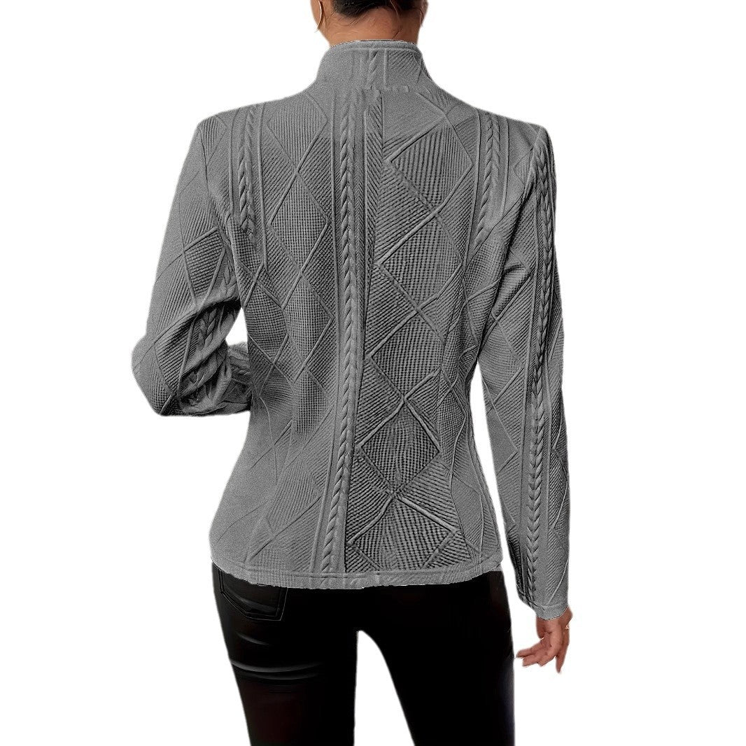 Jacquard Single Breasted Stand Collar Women's Solid Color Blazer Jacket to 5X Plus Size
