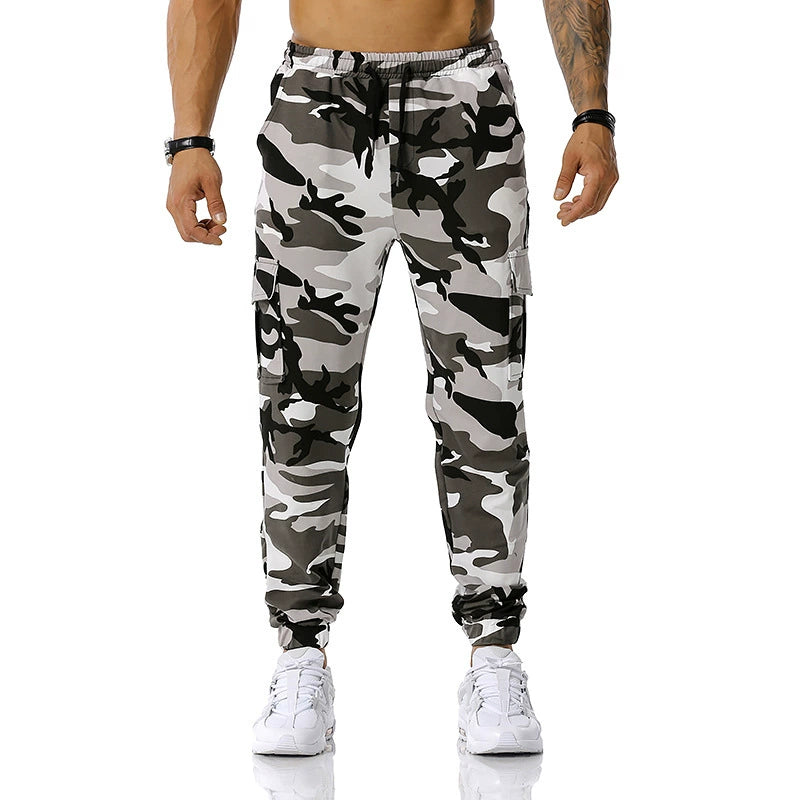 Men's Colored Camouflage Cargo Pocket Skinny Sweatpants