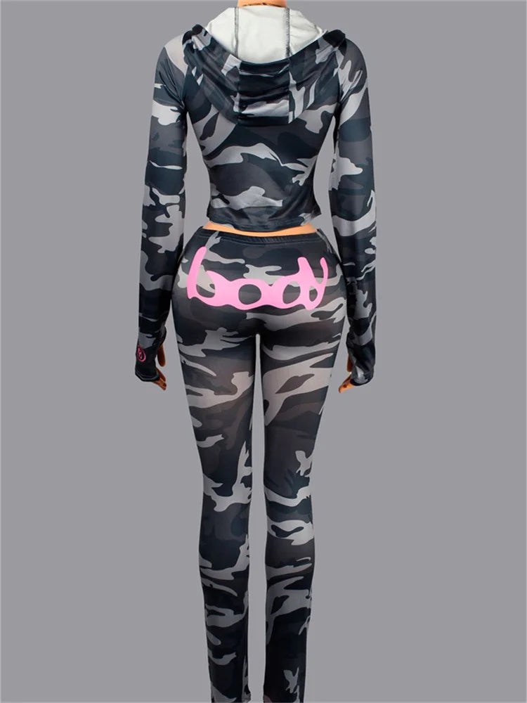 "Body" Streetwear Hip-Hop Zipper Fitness Jacket + Skinny Leggings Women's Tracksuit