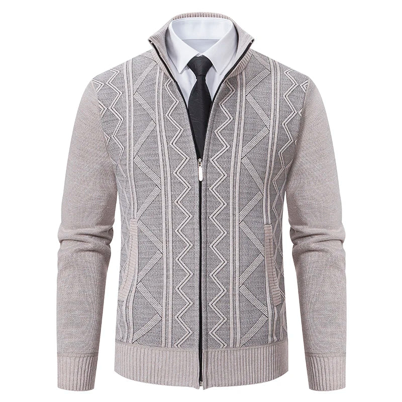 Men's Stand Collar Knitted Cardigan Zipper Sweater Jacket