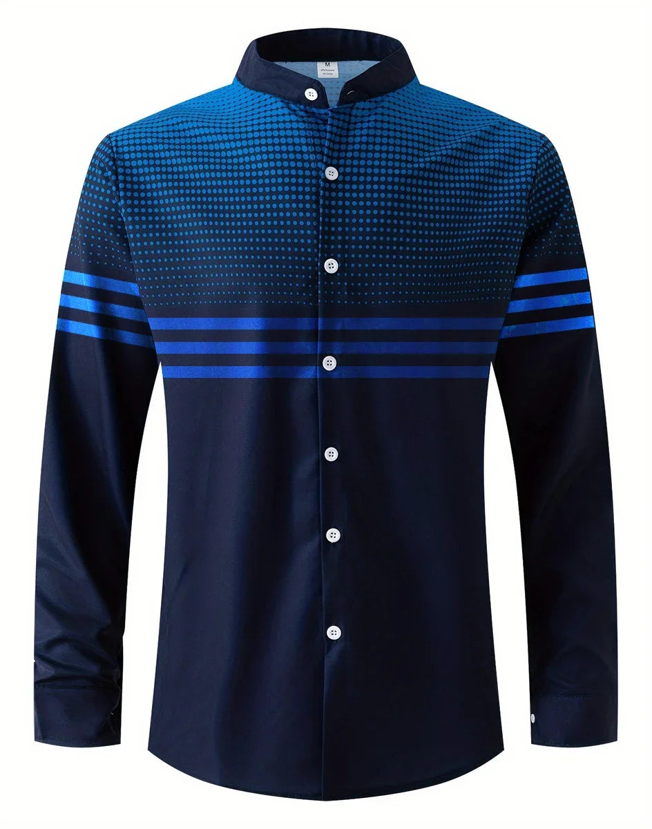 Men's Striped Polka Dot Print Button-Up Long Sleeve Turn-Down Collar Dress Shirts to 6X Big & Tall
