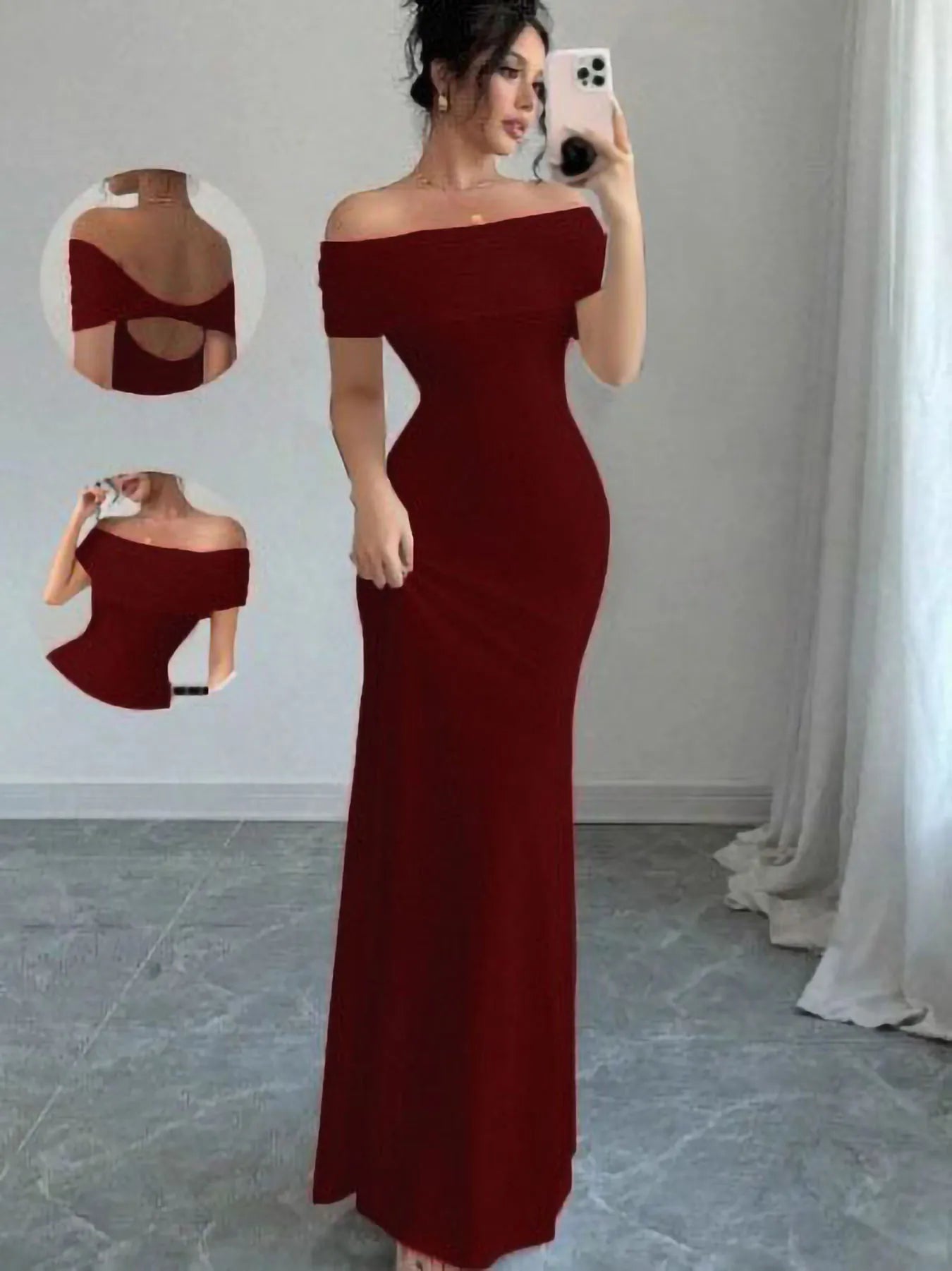 Off-the-Shoulder Solid Color Sleeveless Bodycon Bandage Maxi Fishtail Dress