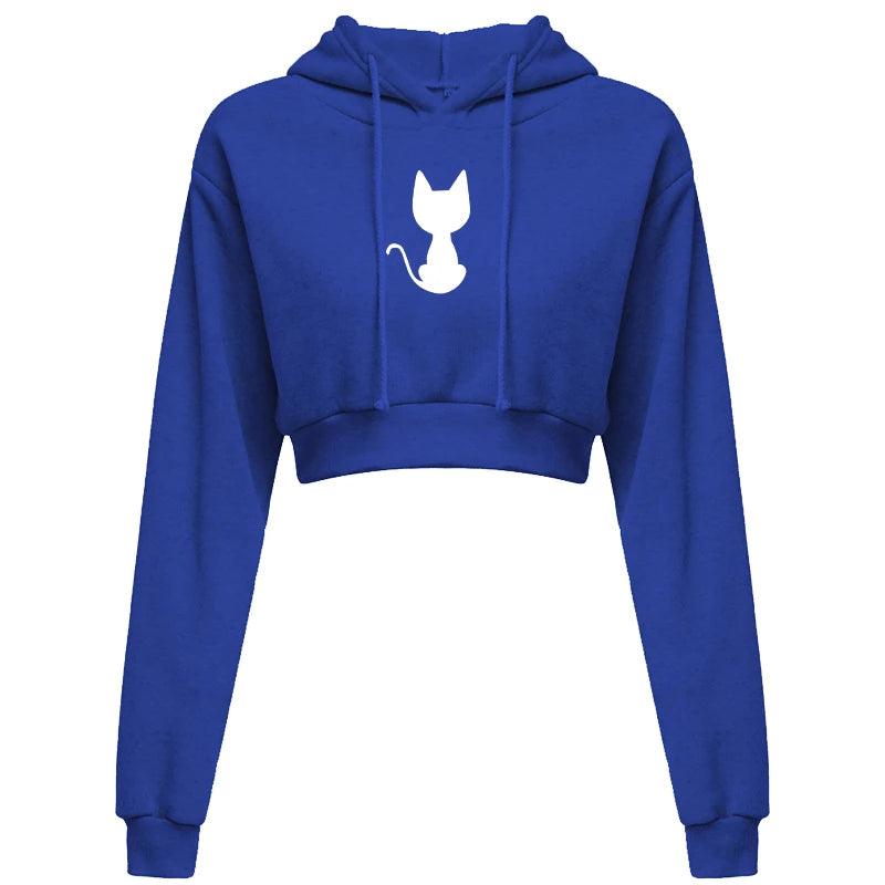 Women's Umbilical Top Hoodie Casual Long Sleeve Hooded Short Sweatshirt Sexy Printed Umbilical Sweater 10 Colors