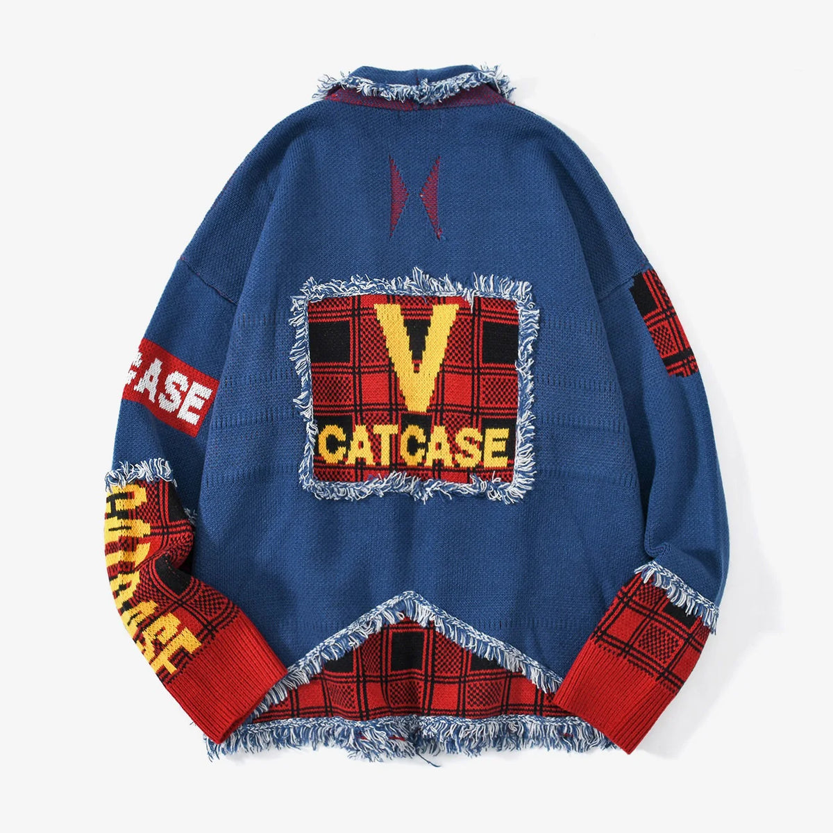 Oversized Irregular Hip-Hop Patchwork Streetwear Colorblock Hole Raw Edge Knitted Cardigan Sweater Jacket