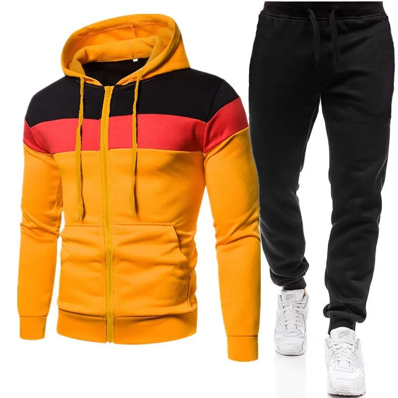 Men's Pullover Inkjet Gradient Print Drawstring Hoodie Sweatshirt + Jogger Sweatpants Tracksuit