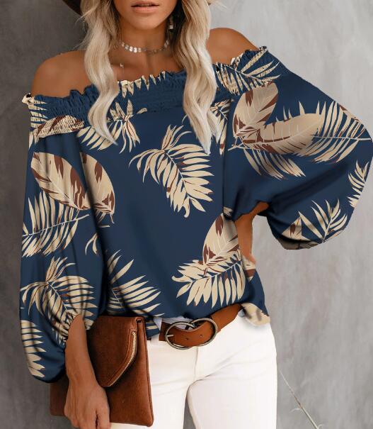 Off-the-Shoulder Long Sleeve Slash Neck Blouse