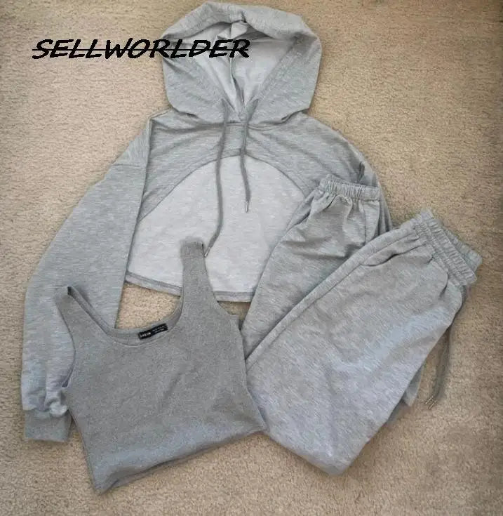 Cut-Out Pullover Hoodie Sweatshirt + Sweatpants Ladies 2-Piece Set