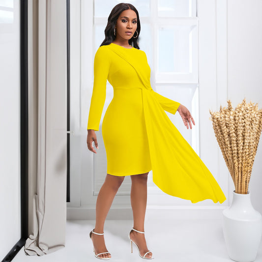 Asymmetrical Long Hem Full Sleeve Bodycon Party/Wedding/Cocktail Midi Dress