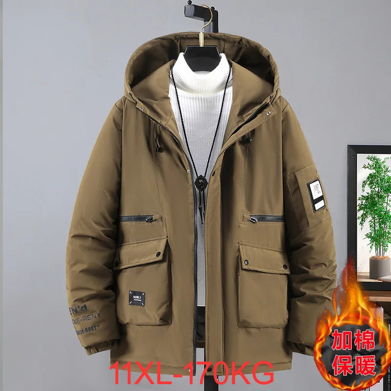 Men's Cargo Pocketed Cotton Padded Hooded Parka Coat