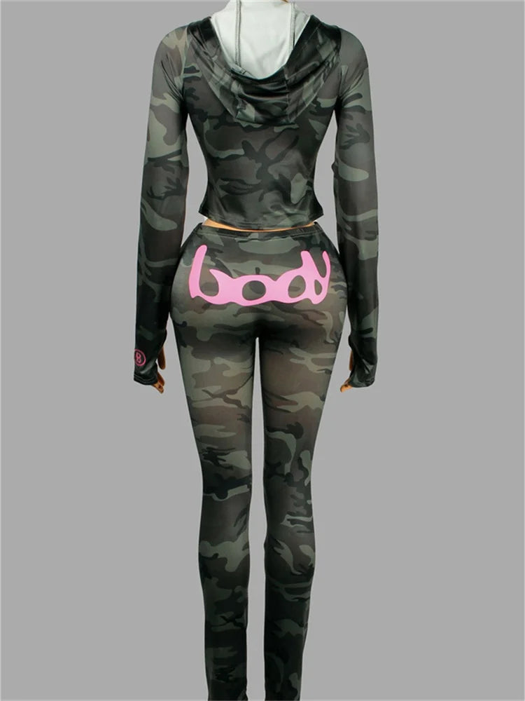 "Body" Streetwear Hip-Hop Zipper Fitness Jacket + Skinny Leggings Women's Tracksuit