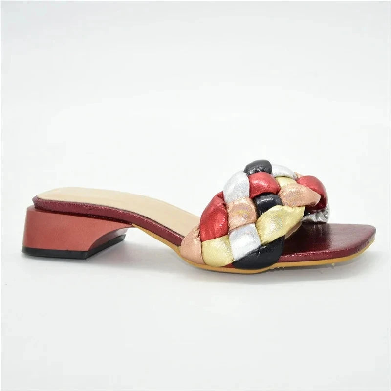 Rainbow Colorblock Weave Pattern Flat Open Toe Women's Sandals