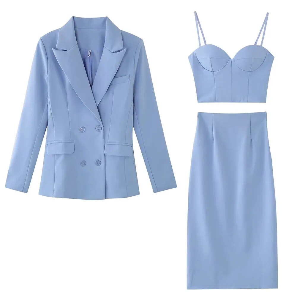 Peaked Formal Lapel Double Breasted Blazer, Matching Corset & Pants Women's Suit to 4X Plus