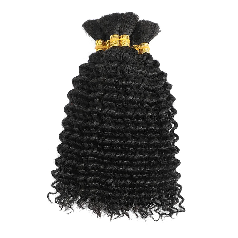 Bulk No Weft 100% Human Braiding Hair Deep Wave Deep Curly Brazilian Remy  Colored Grey/Ginger/Brown Bundles