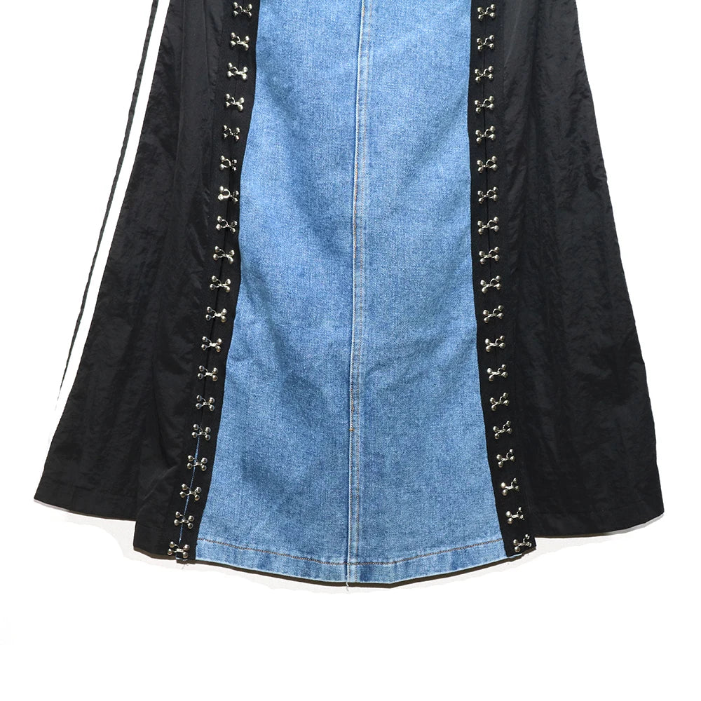 240939 European American Personalized Buttons Woman A-E Skirt Loose Plus Size Patchwork Denim Long Skirts Faldas Mujer Saias