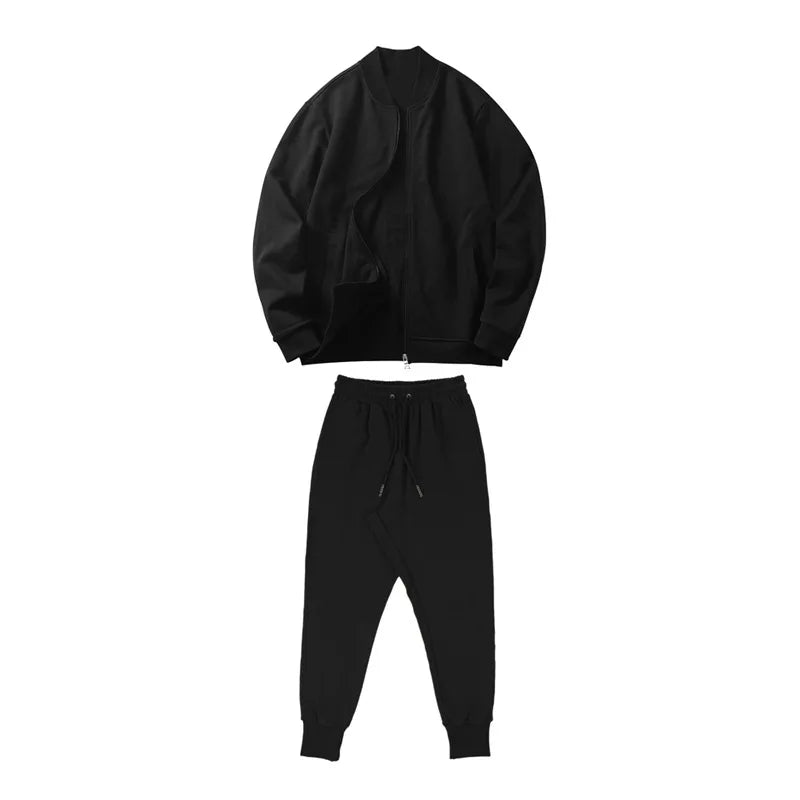 Men's O-Neck Colorblock Bomber Sweat Jacket + Drawstring Jogger Sweatpants Tracksuit