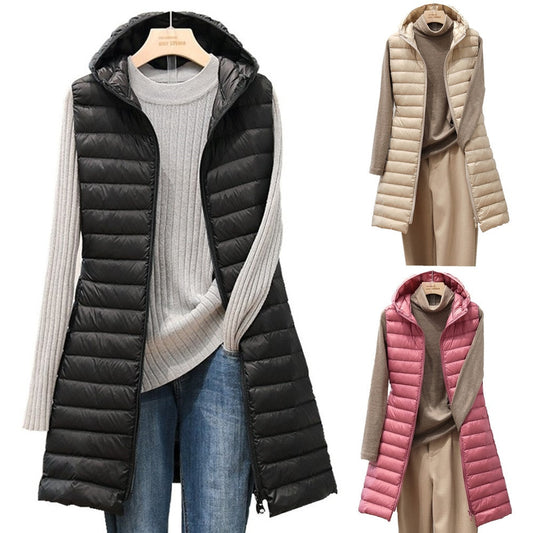 Hooded Lightweight Padded Cotton Down Maxi Vest