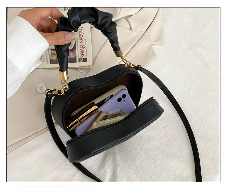 Heart Shape Small Designer Crossbody Solid PU Leather Top Handle Purse