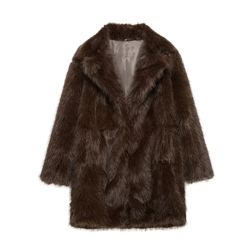 Plush Faux Fur Women's Solid Color Thick Teddy Coat