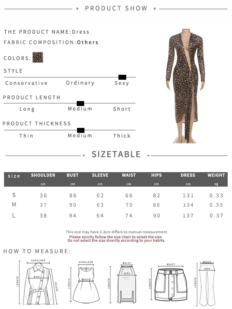 Leopard Print Deep V-Neck Ruched Maxi Ribbon Design Hollow-Out Long Sleeve Bodycon High Slit Maxi Club Dress