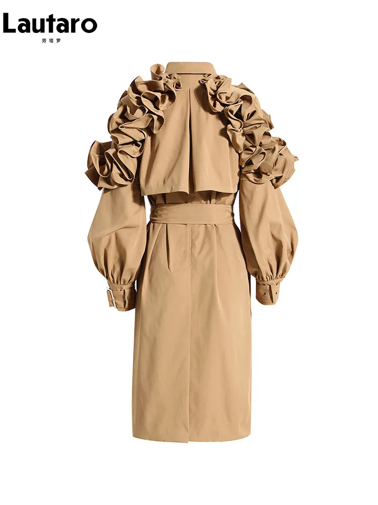 Ruffle Sleeve Women's Windbreaker Trenchcoat