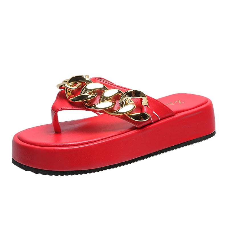 Oversized Gold Chain Flip Flop EVA Slides Women's Sandals