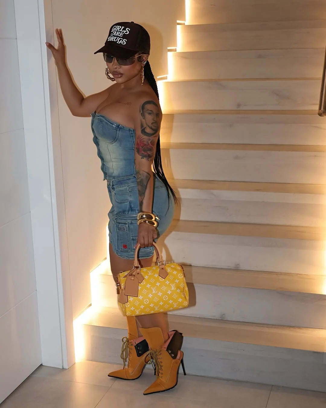 Strapless Denim Women's Sleeveless Backless Crop Tube Top + Bodycon Streetwear Mini Jean Skirt 2-Piece Set