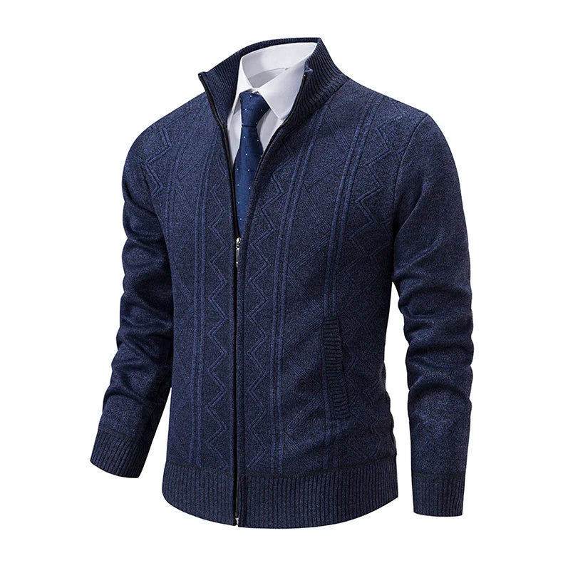 Men's Stand Collar Knitted Cardigan Zipper Sweater Jacket