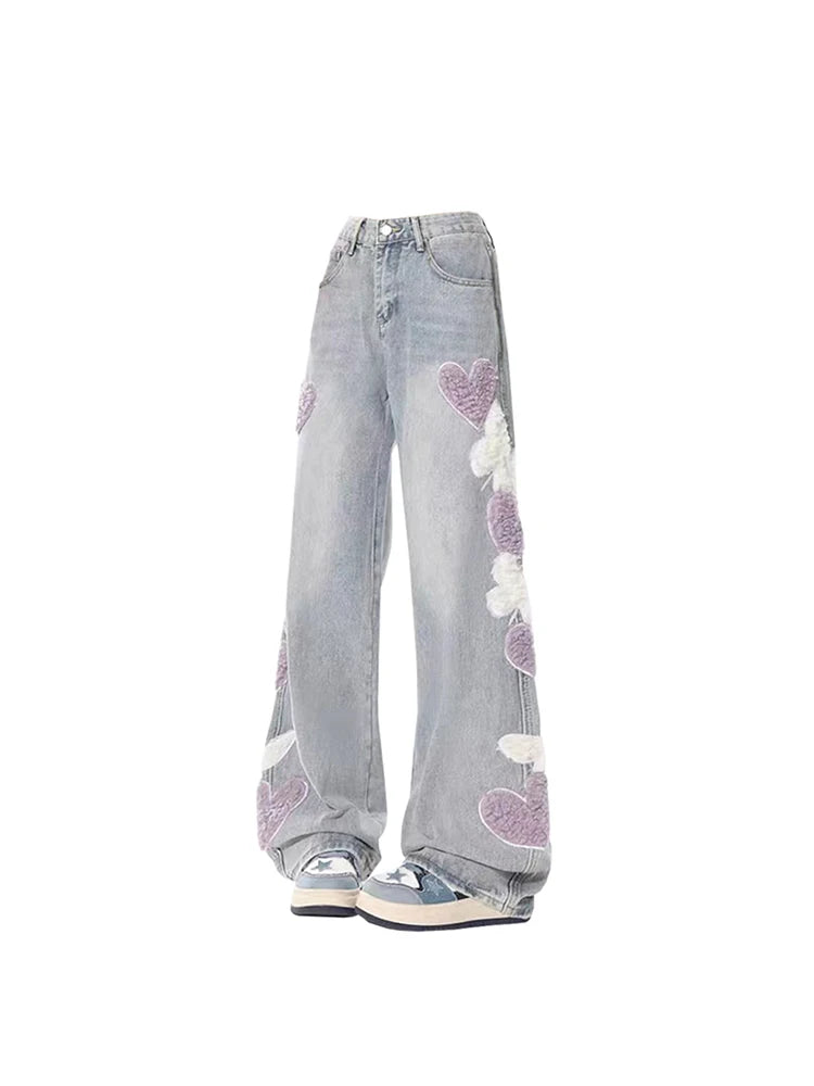 Vintage Heart Aesthetic Baggy Denim Trouser Women's Jeans