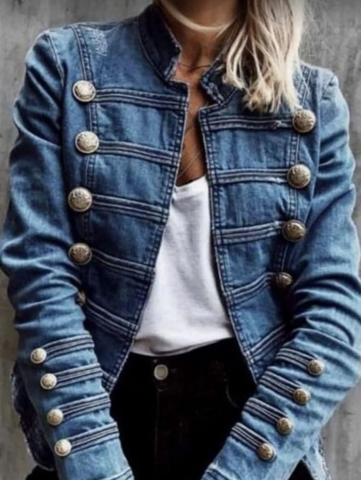 Vintage Ladies Denim Double Breasted Button Up Jean Jacket